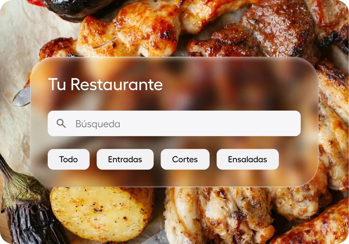 Menú digital con búsqueda y filtros por categorías en restaurante