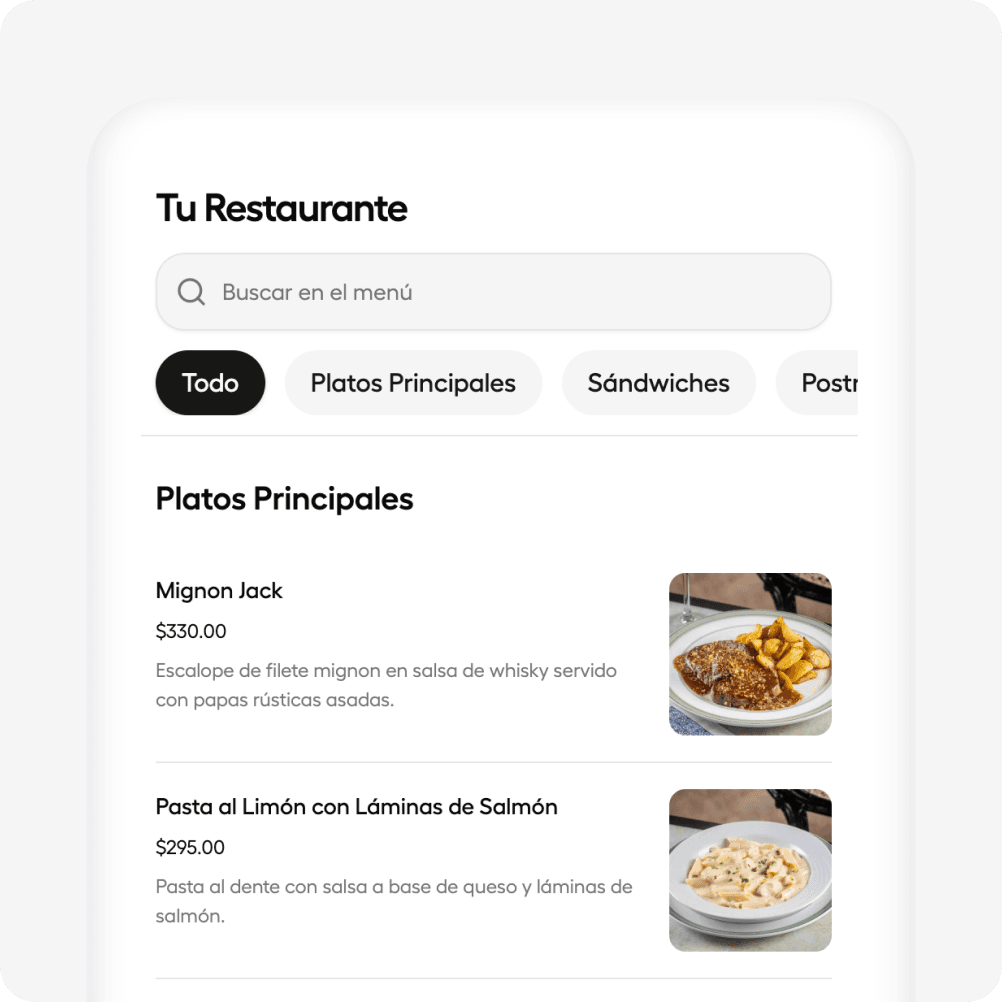 Ejemplo de menú digital con QR tipo Uber Eats